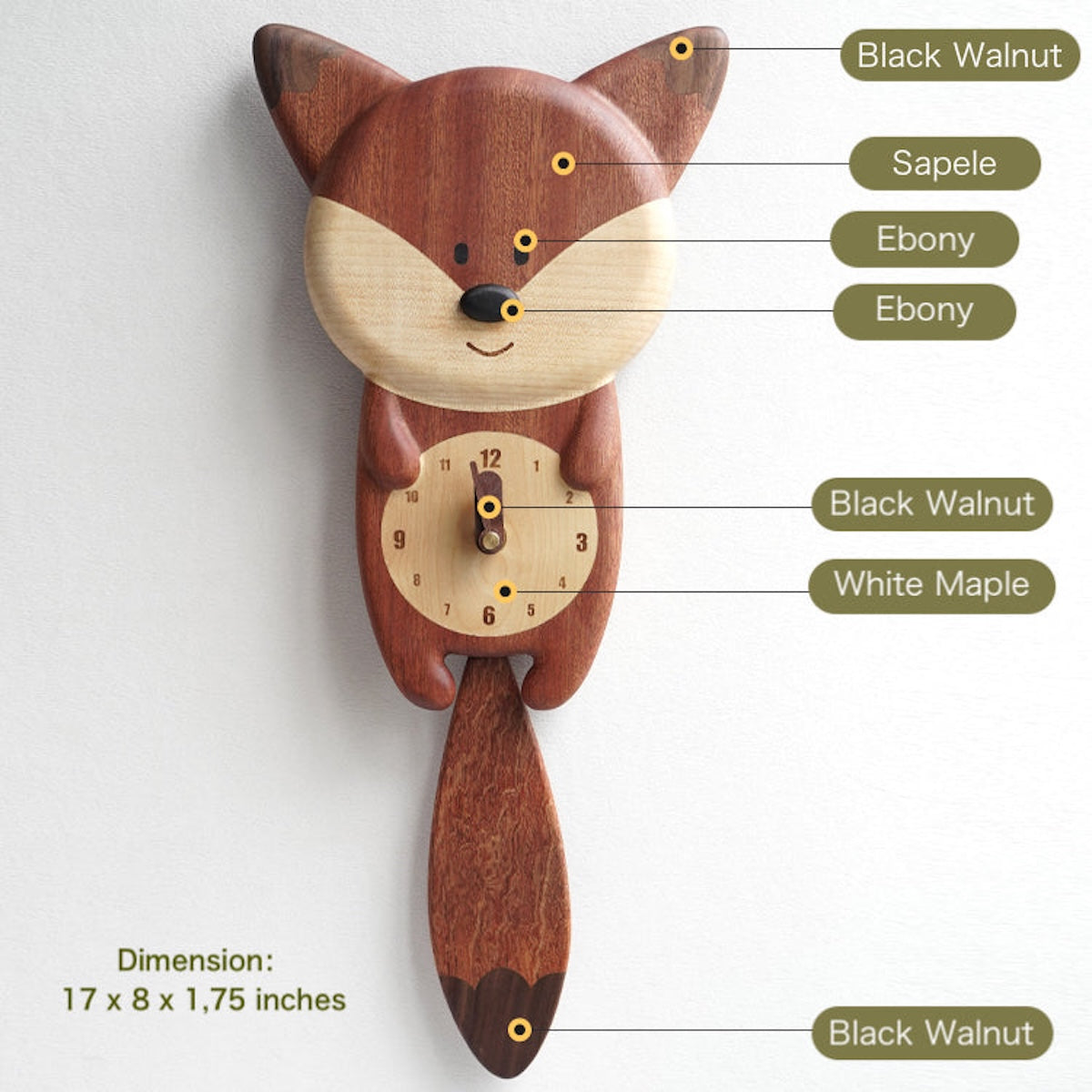 Handmade Fox Wooden Wall Clock