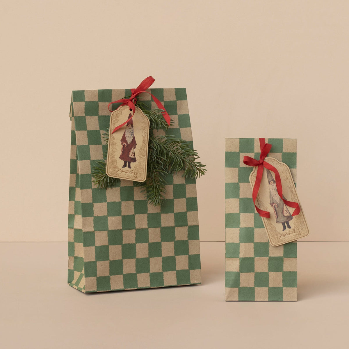 Maileg Gift Bag, Green Checker