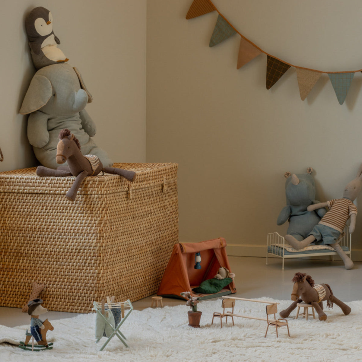 Maileg Cowboy Little Brother Mouse on Rocking Horse