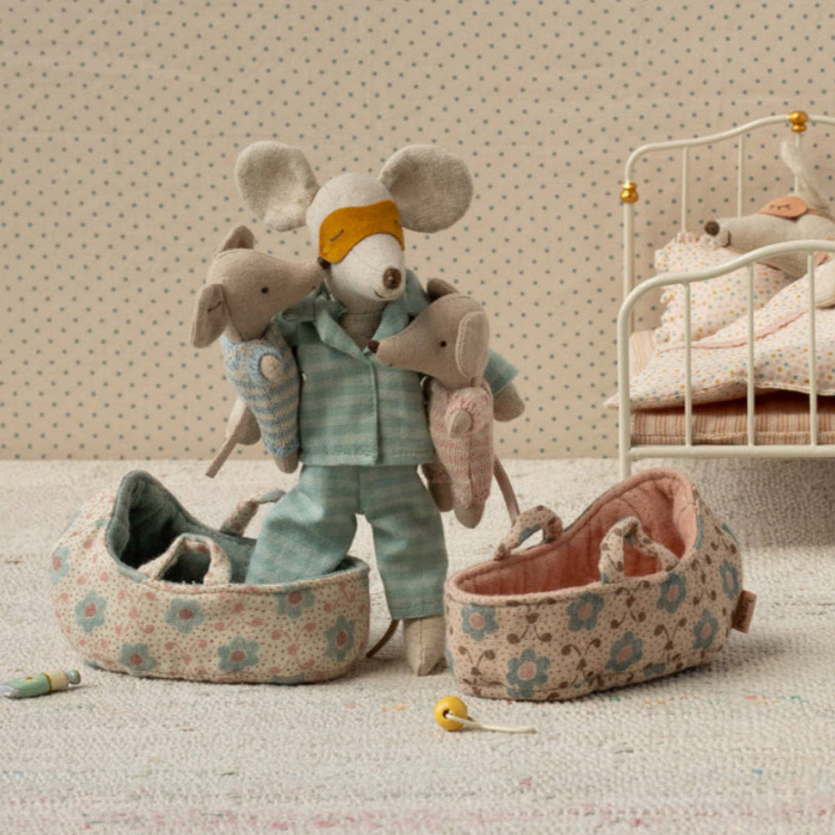 Maileg Baby Mouse in Carry Cot