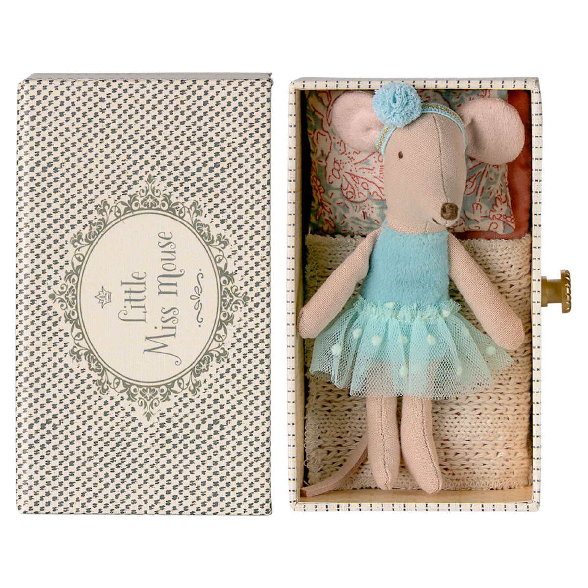 Maileg Little Sister Dancing Mouse in Daybed
