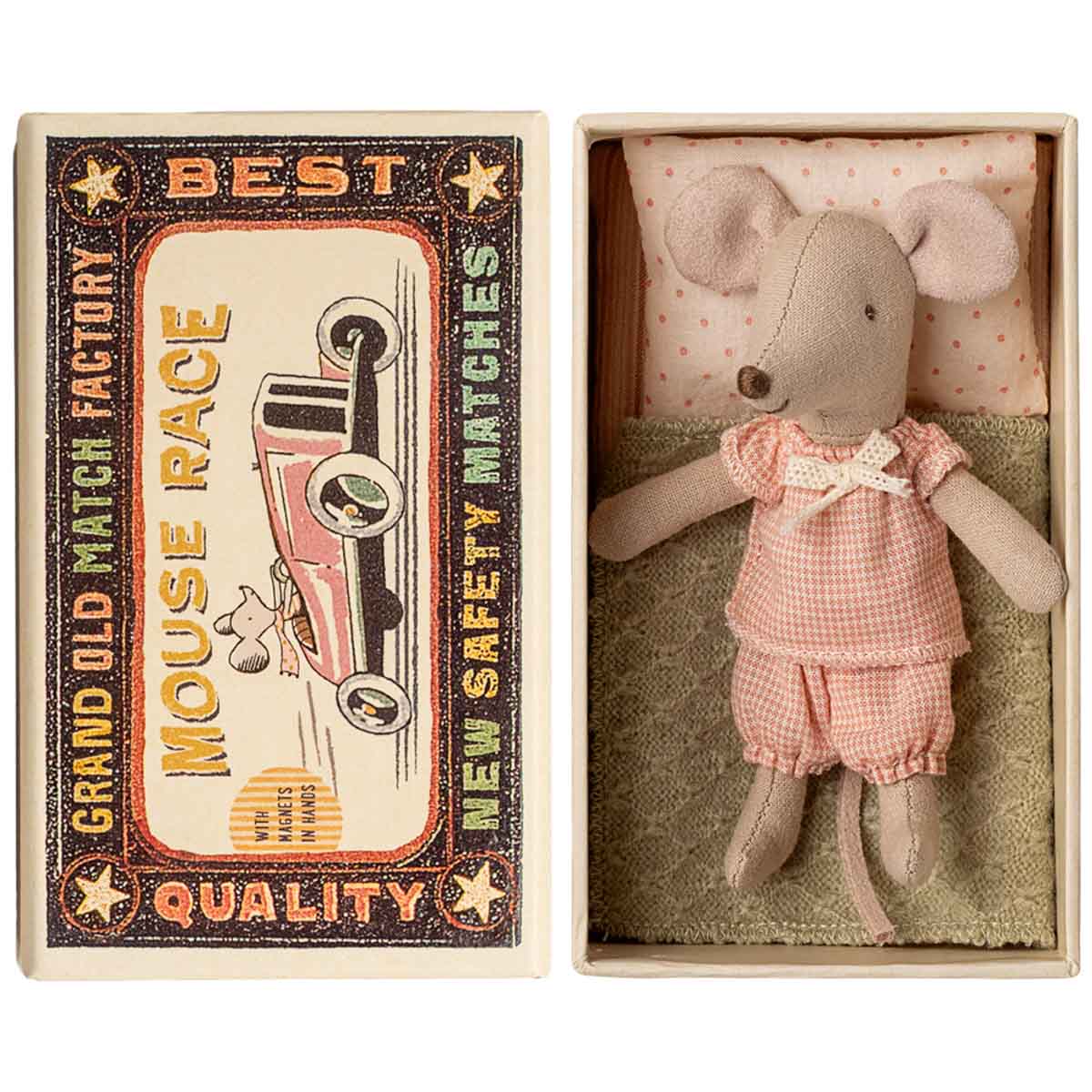 Maileg Little Sister Mouse in Box, Pink PJ