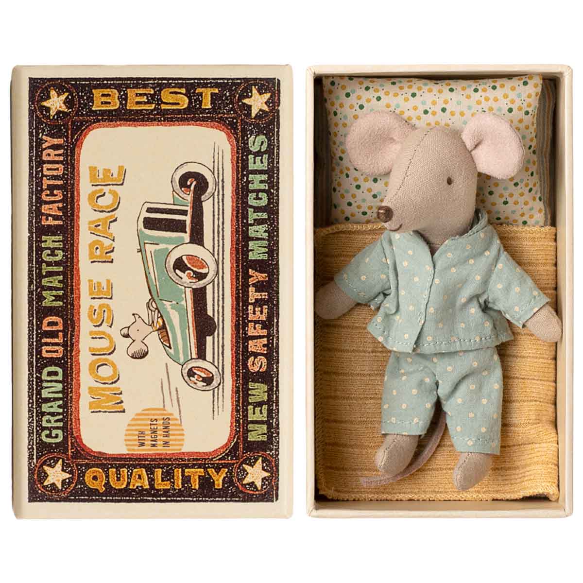 Maileg Little Brother Mouse in Box, Blue PJ