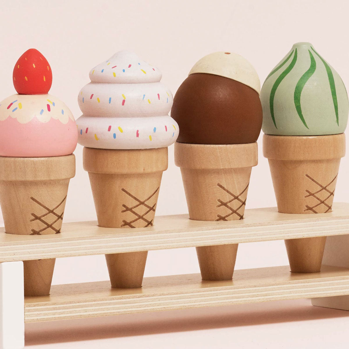 Wooden Ice Cream Cone Set with Display Stand
