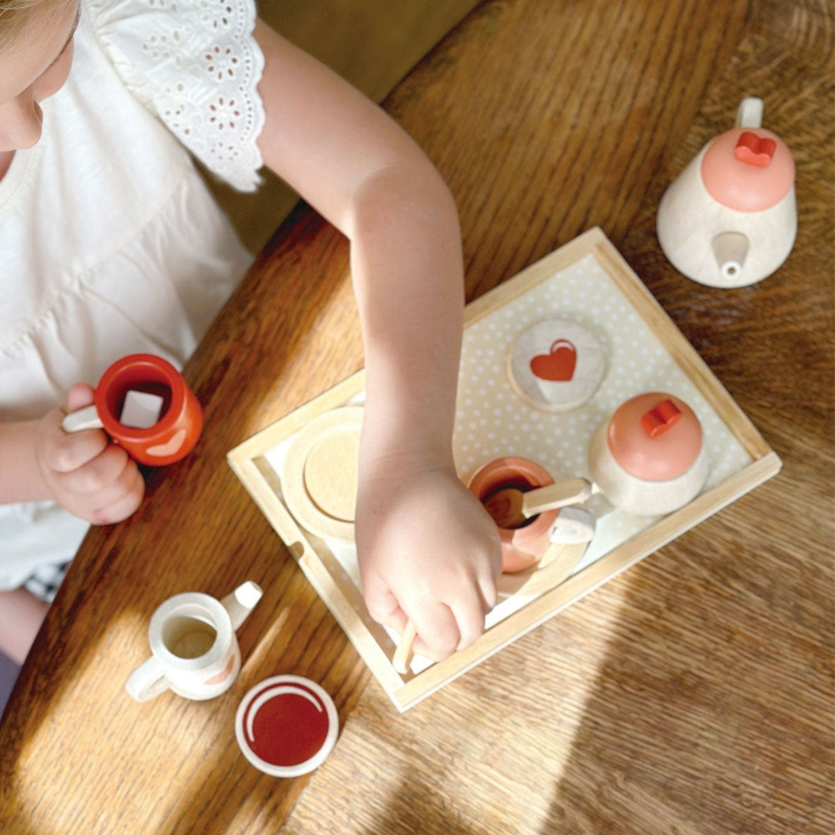 Wooden Tea Time Tray Set, Hearts