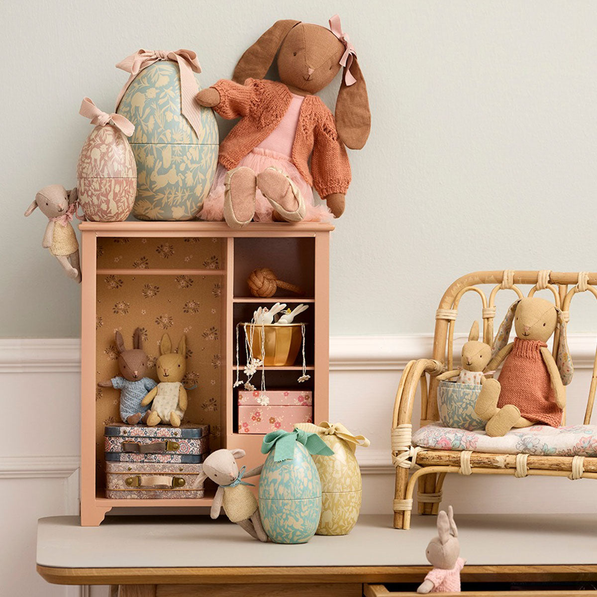 Maileg Easter Egg with Micro Rabbit, Small - Dusty Blue