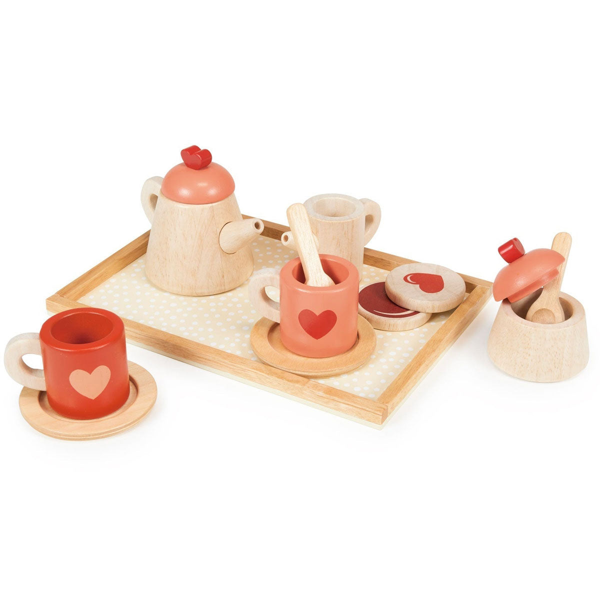 Wooden Tea Time Tray Set, Hearts