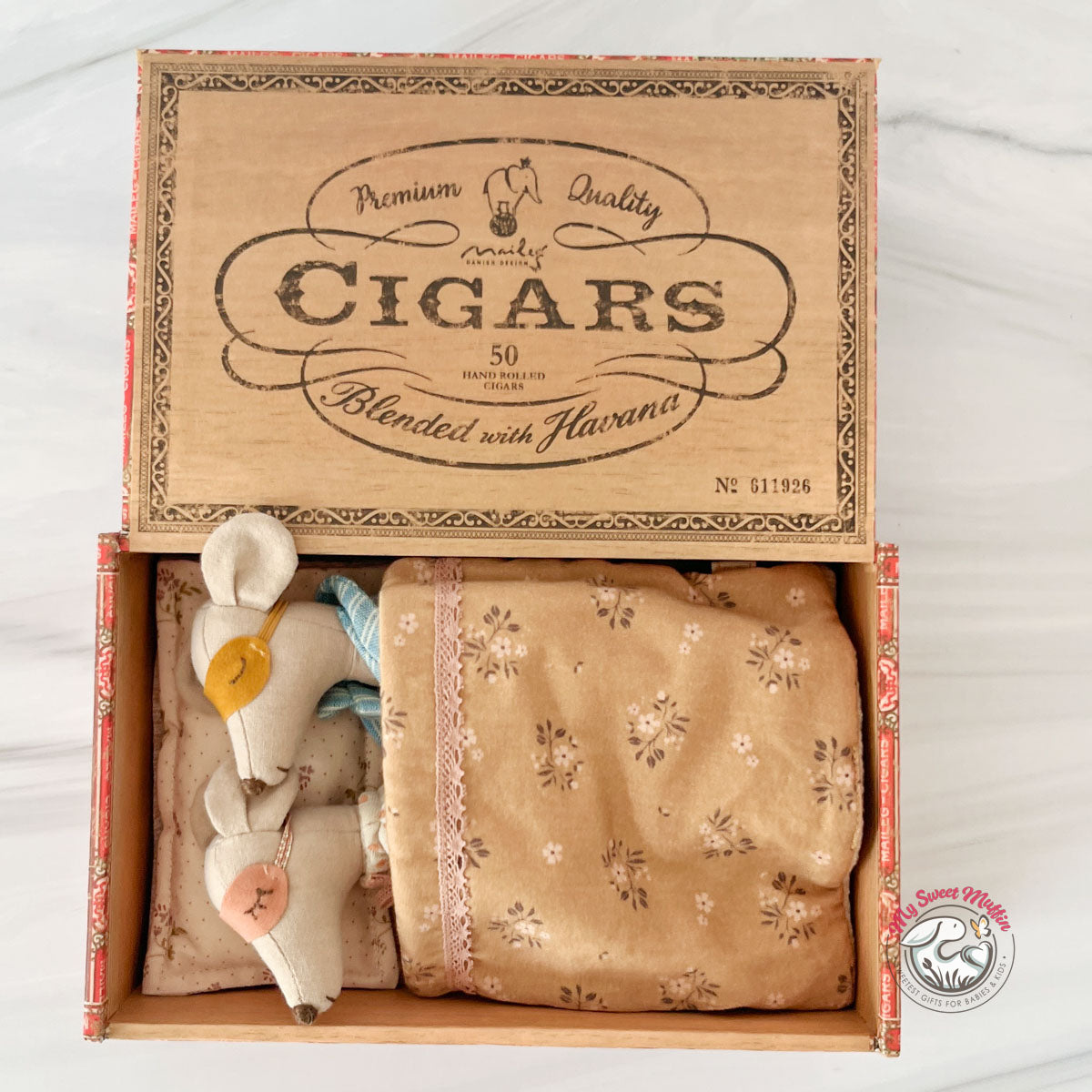 Maileg Mom and Dad Mice in Cigar Box