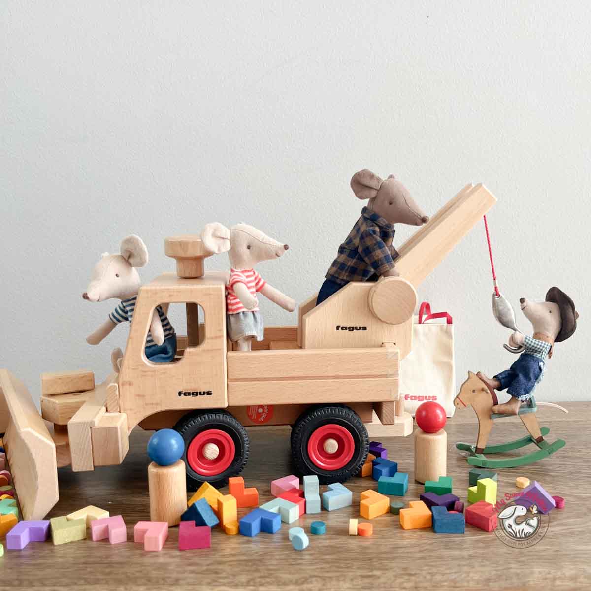 Maileg Cowboy Little Brother Mouse on Rocking Horse