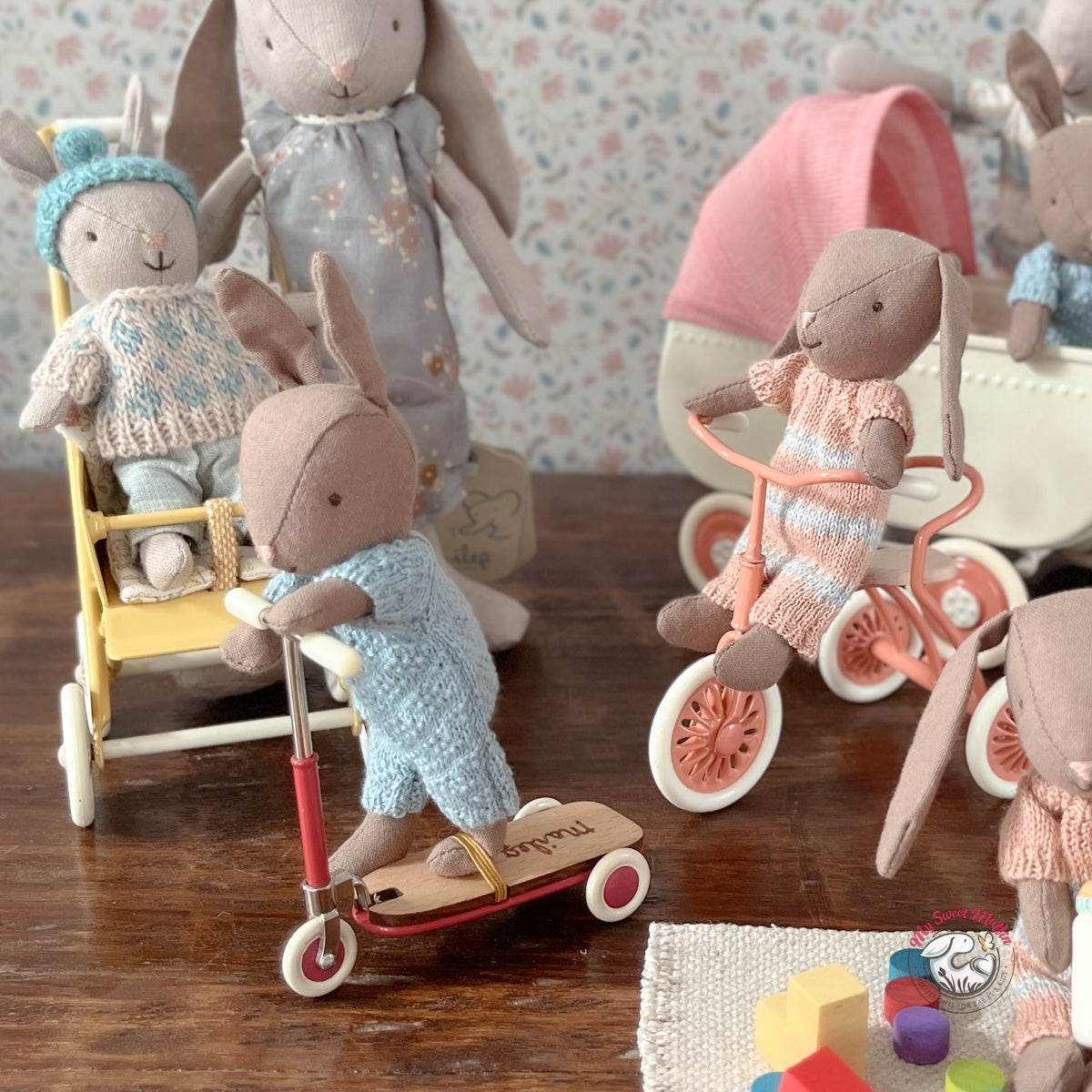 Maileg Micro Rabbit/Bunny Baby Set with Ball and Bottle