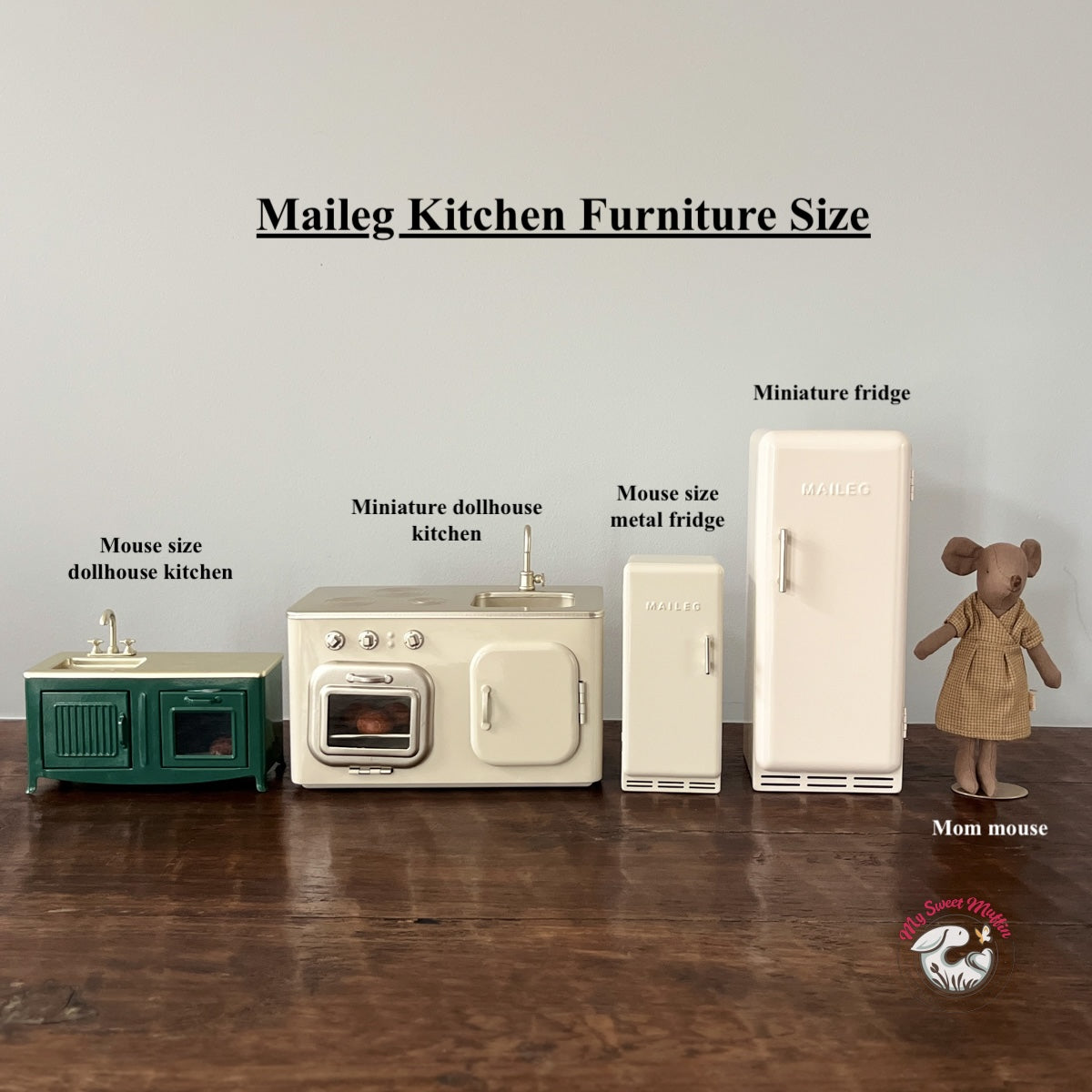 Maileg Mouse size Dollhouse Kitchen, Dark Green