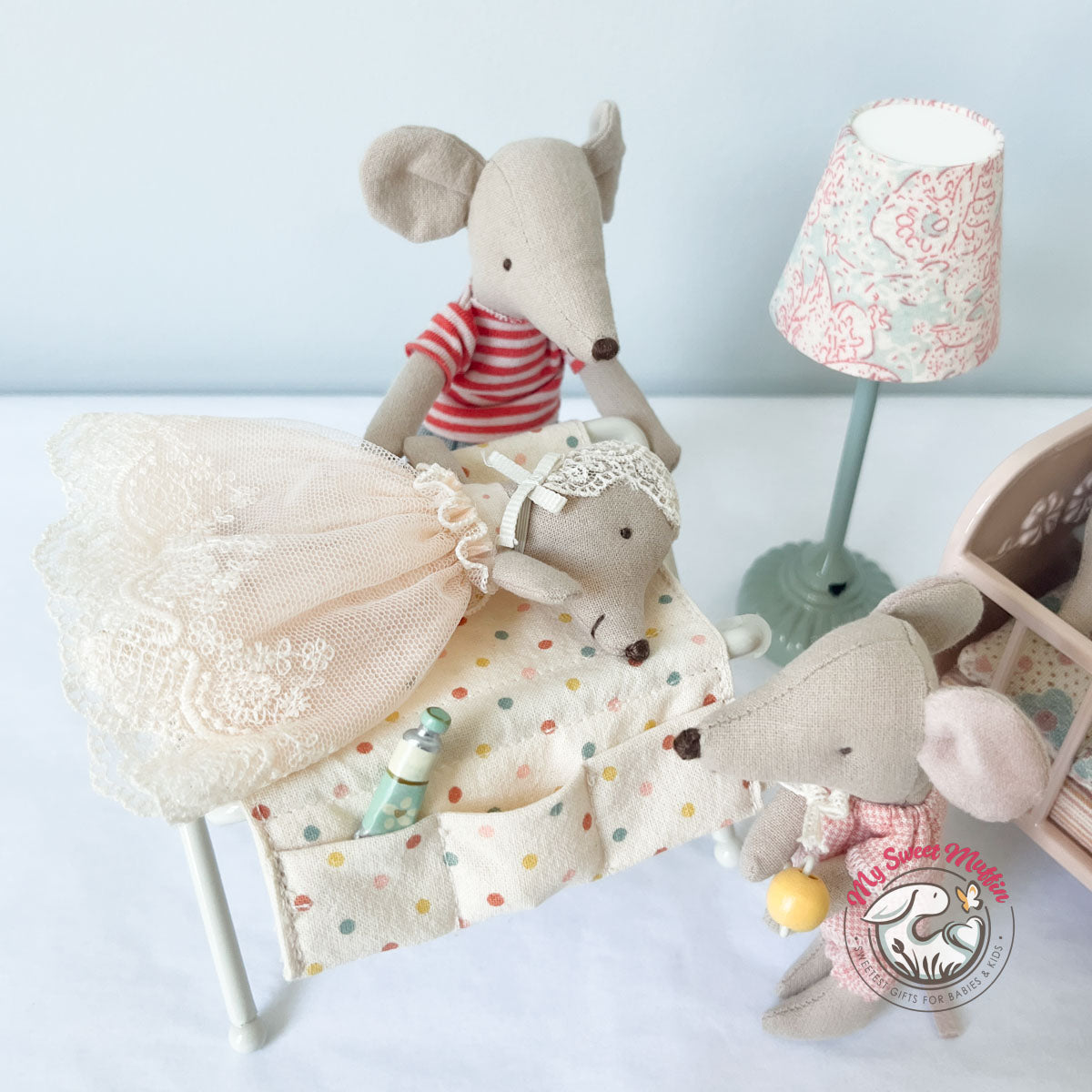 Maileg Sleepy Wakey Baby Mouse in Gown