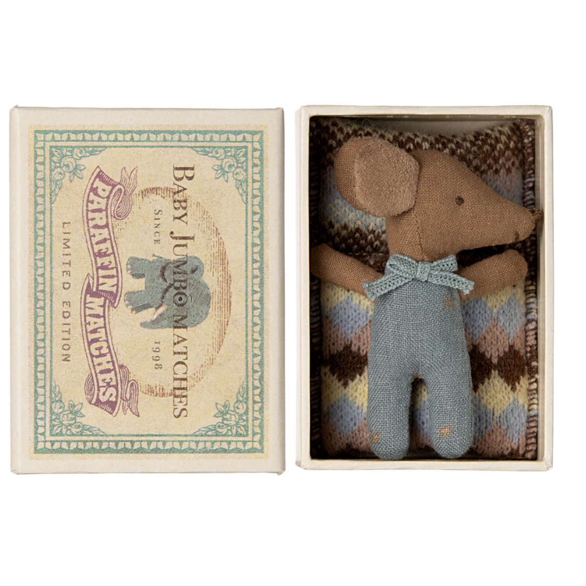 Maileg Sleepy Wakey Baby Mouse in Box, Blue