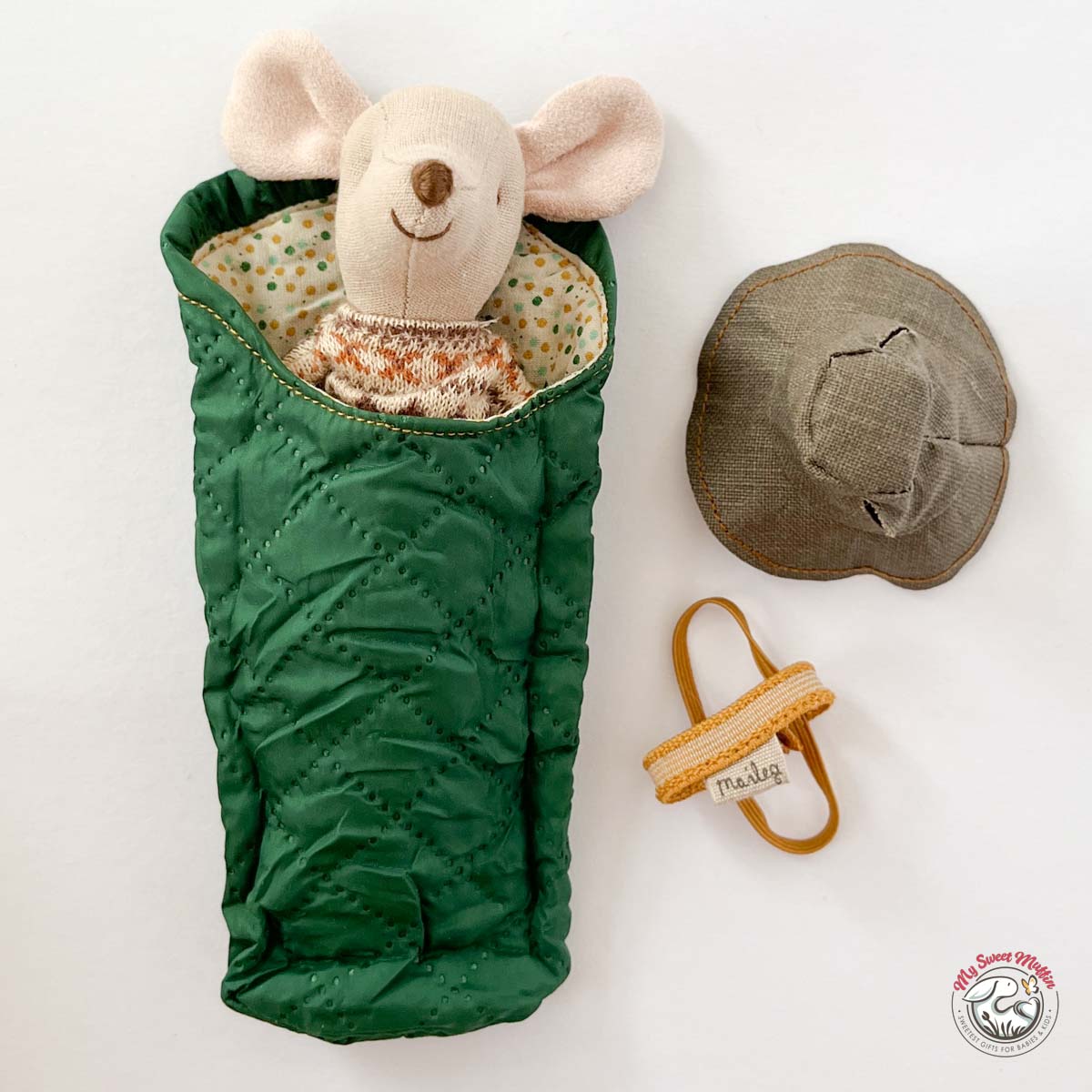 Maileg Big Brother Hiking Mouse with Sleeping Bag, Argyle Sweaters