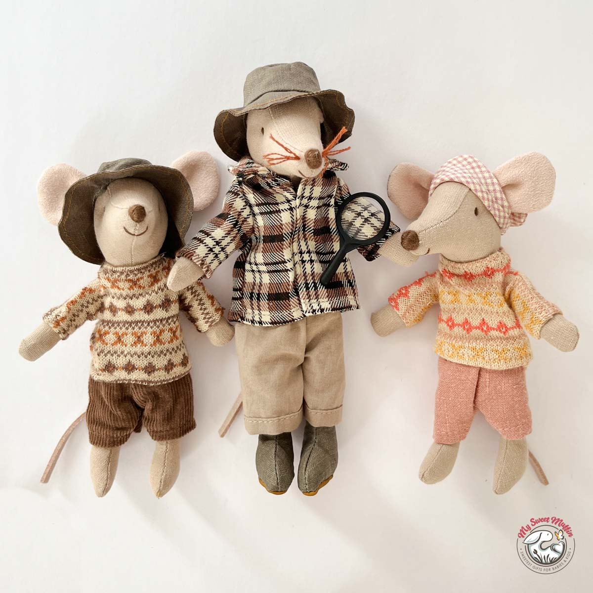 Maileg Big Brother Hiking Mouse with Sleeping Bag, Argyle Sweaters