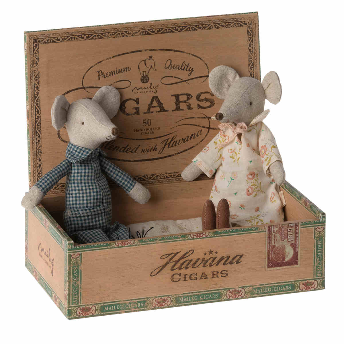 Maileg Grandma and  Grandpa Mice in Cigar Box