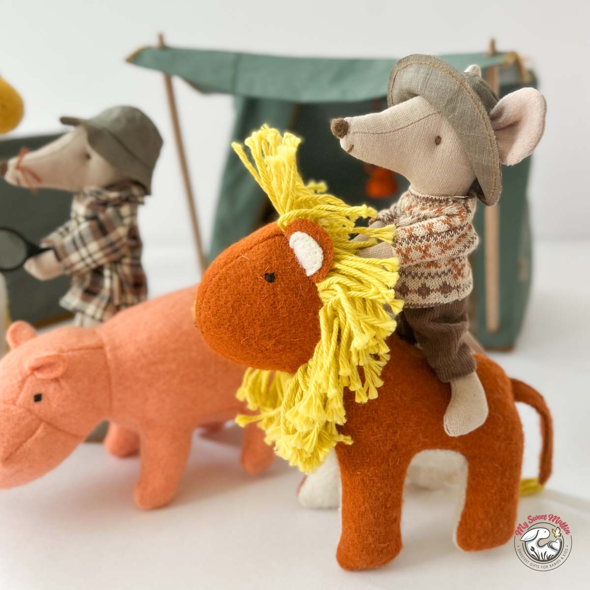 Maileg Big Brother Hiking Mouse with Sleeping Bag, Argyle Sweaters