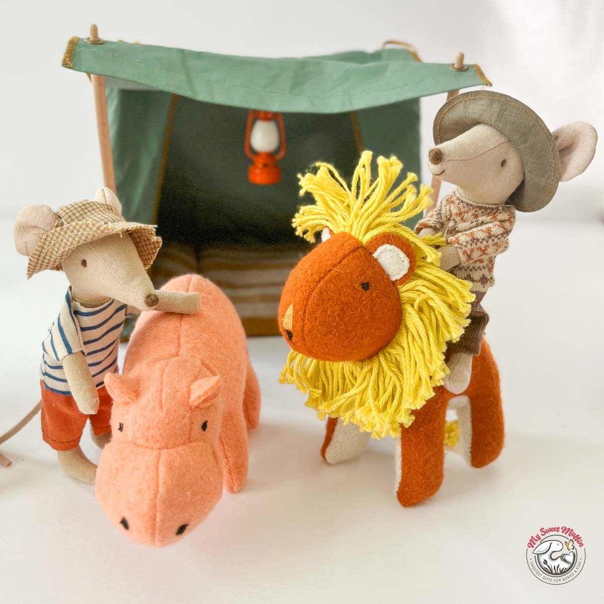 Maileg Big Brother Hiking Mouse with Sleeping Bag, Argyle Sweaters