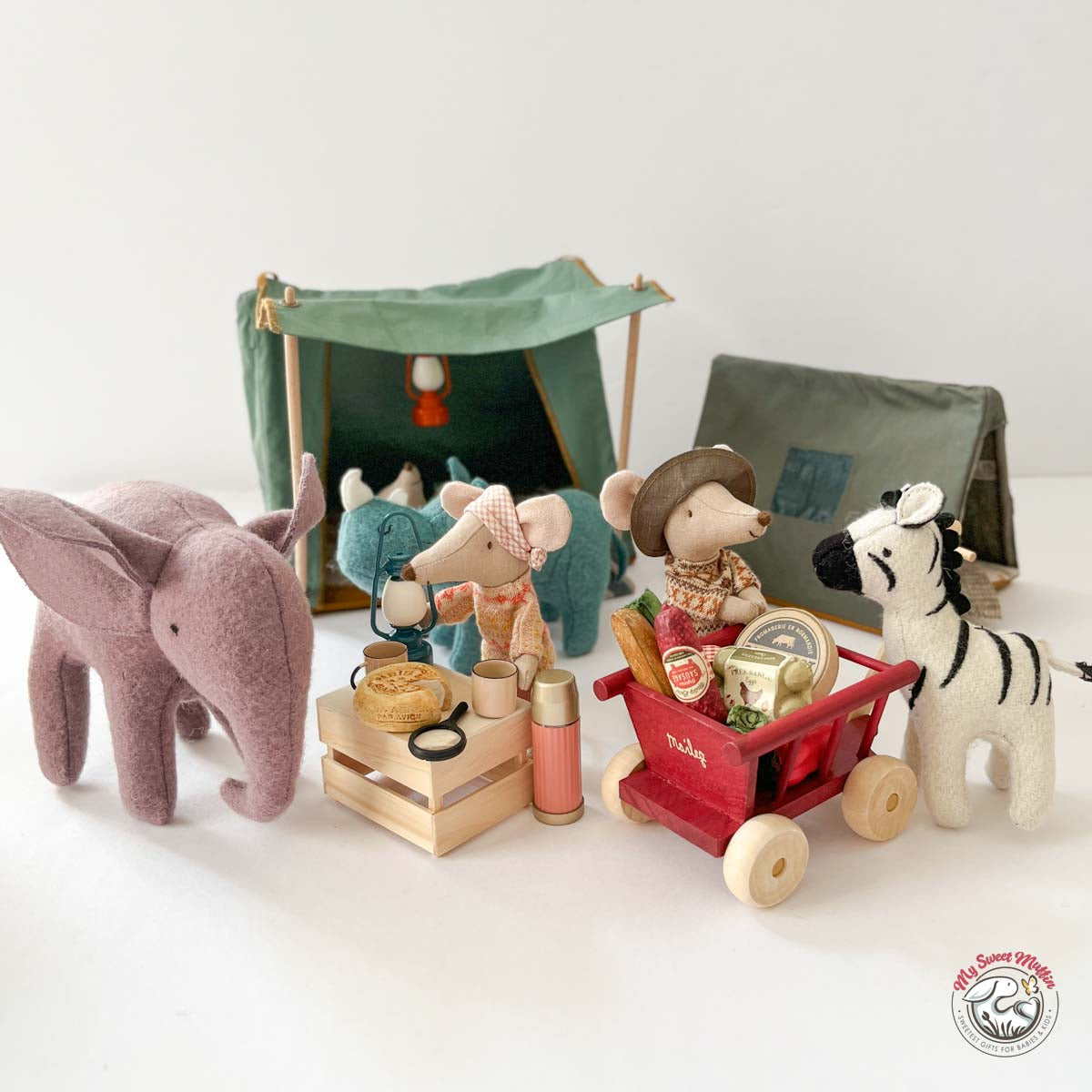 Maileg Big Brother Hiking Mouse with Sleeping Bag, Argyle Sweaters