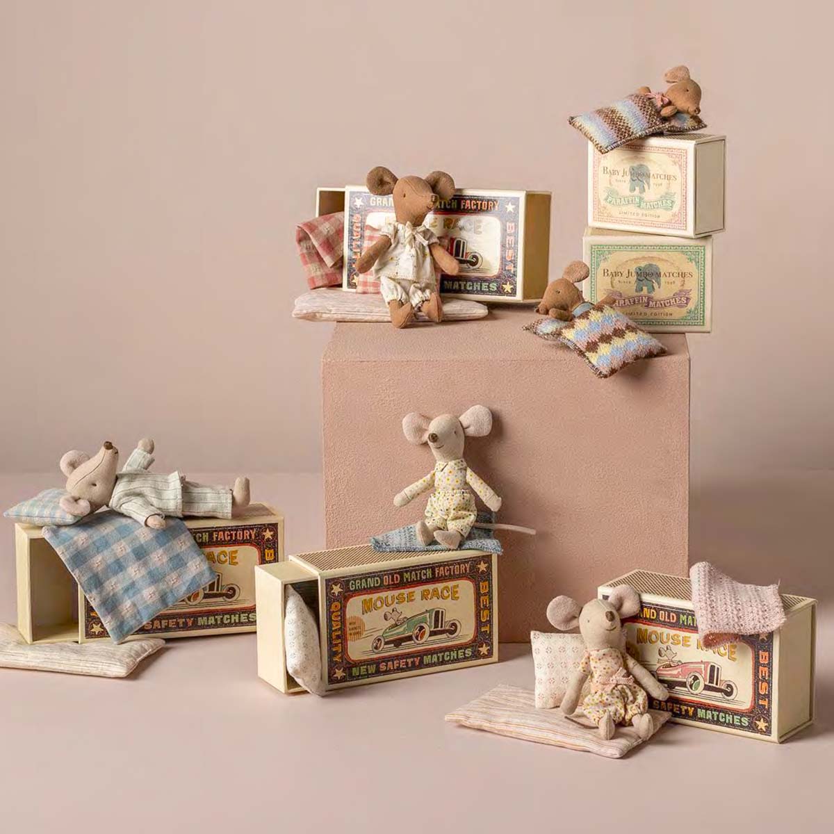 Maileg Sleepy Wakey Baby Mouse in Box, Blue