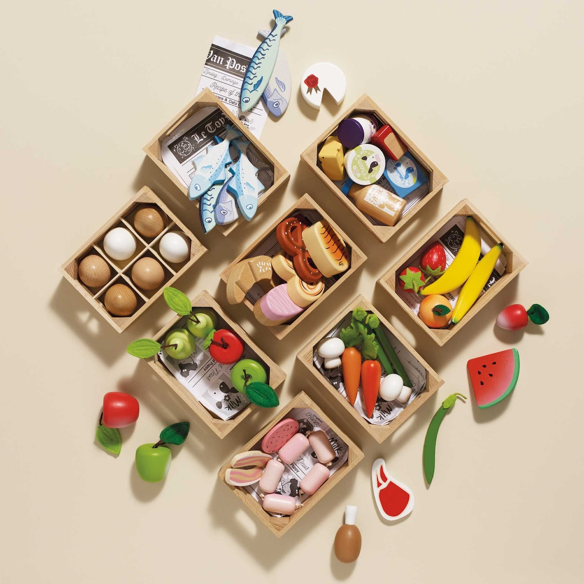 Wooden Play Food Crate, Cheese & Dairy