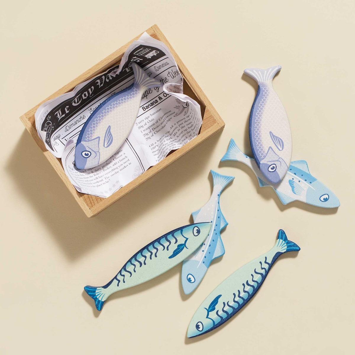 Wooden Play Food Crate, Fishes