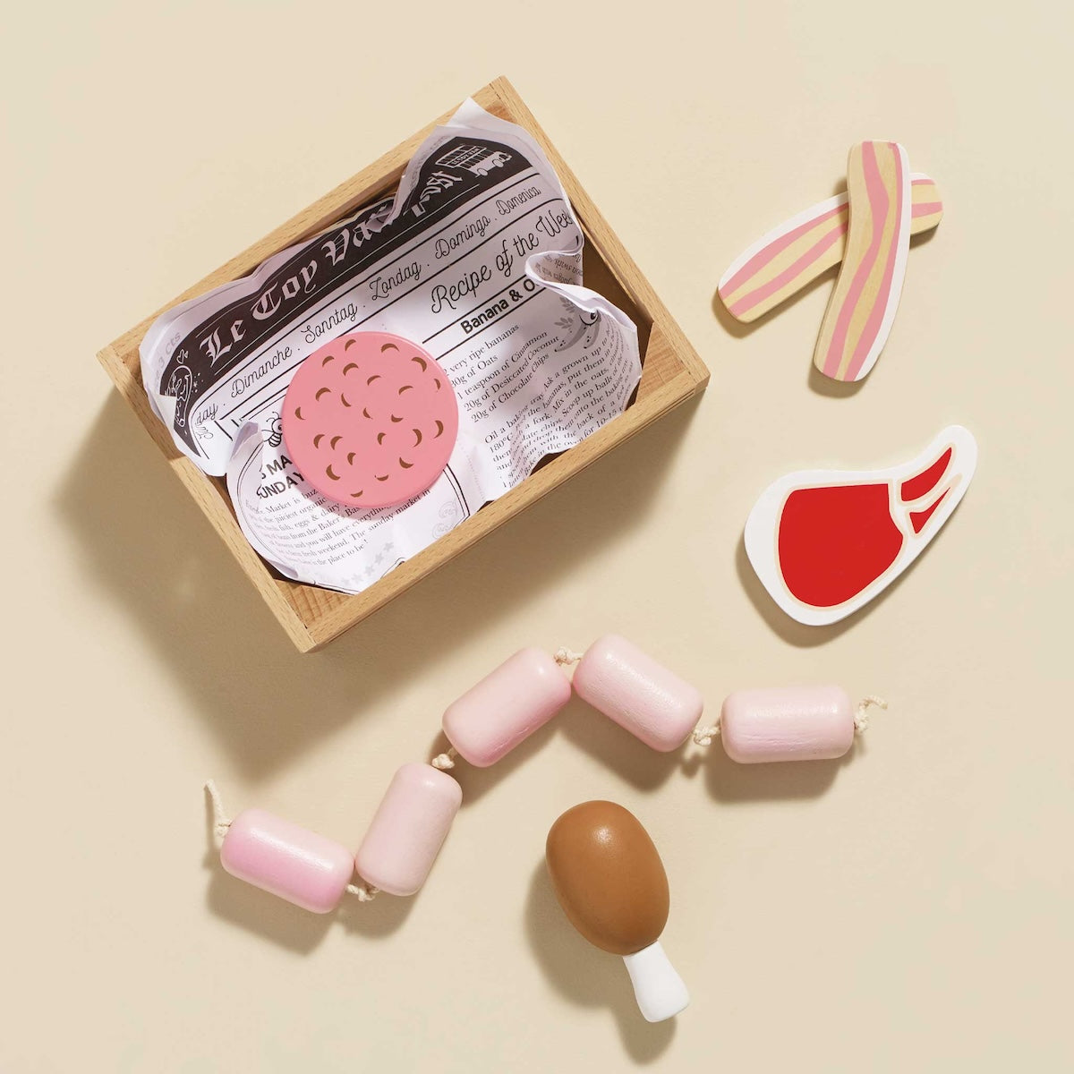Wooden Play Food Crate, Butchers Meat