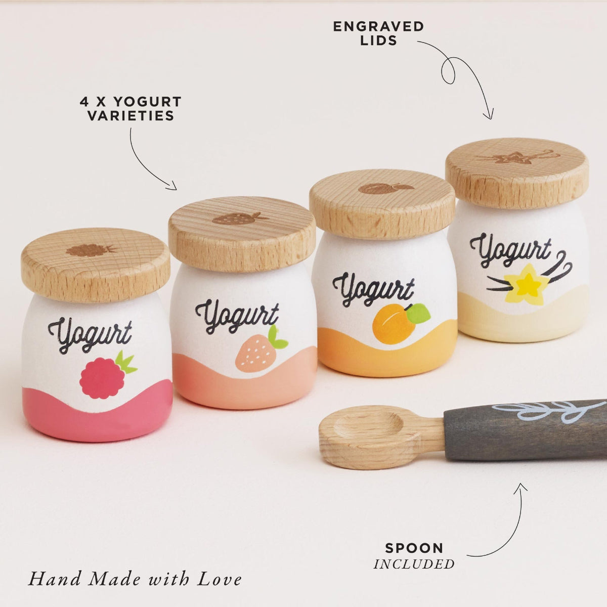 Wooden Play Food, Yogurt (set of 4)