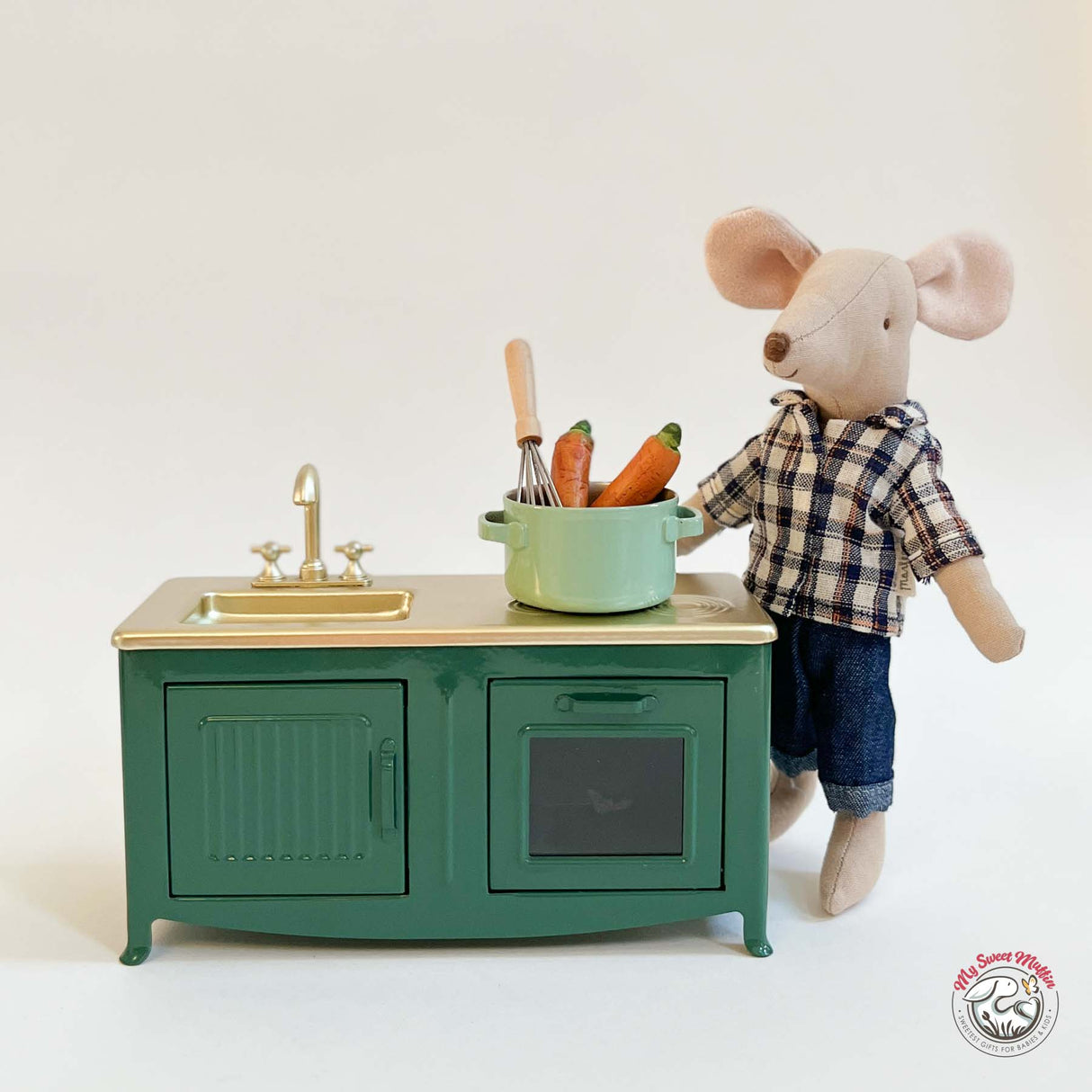 Maileg Mouse size Dollhouse Kitchen, Dark Green