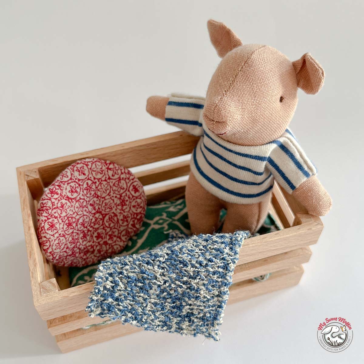 Maileg Baby Pig in Box, Blue