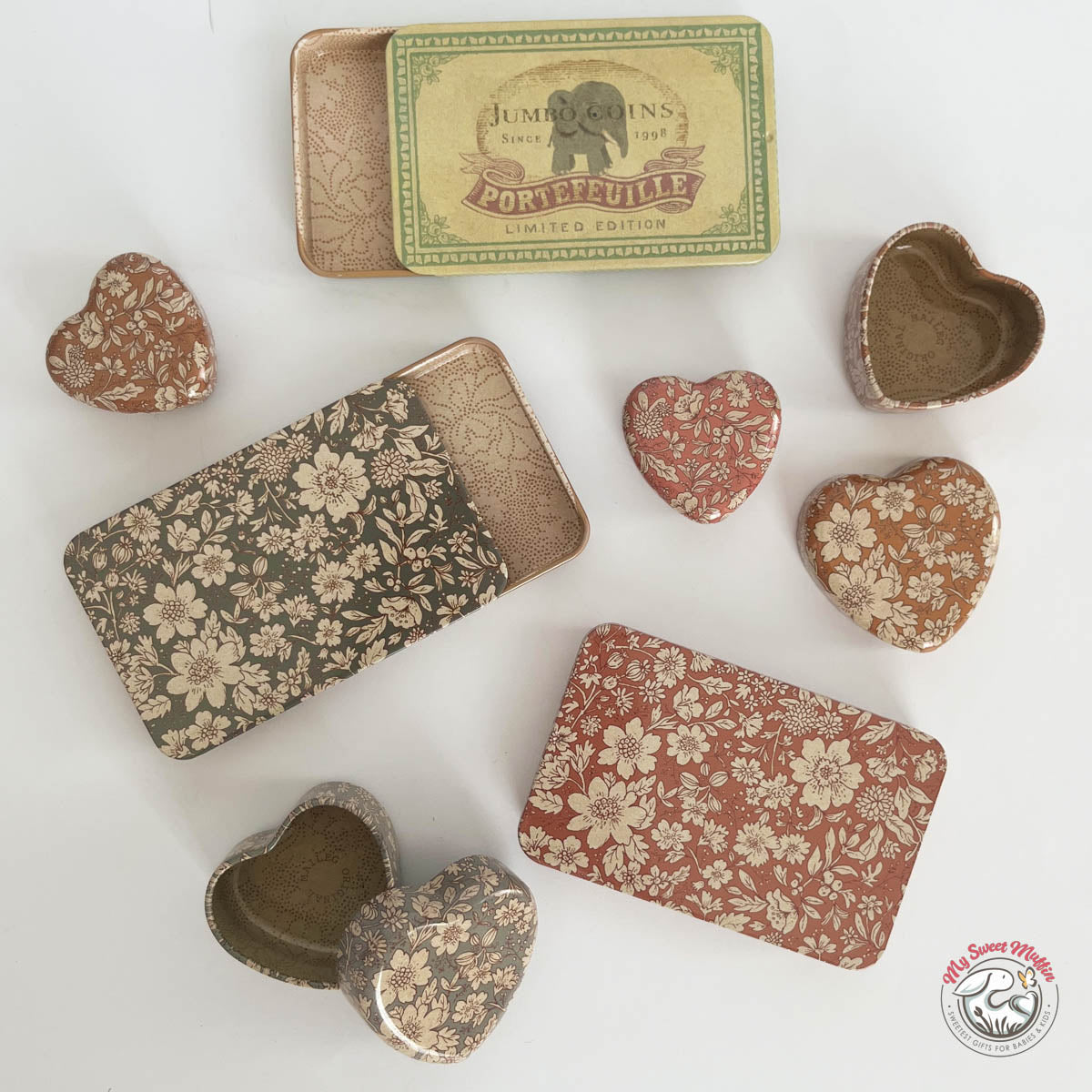 Maileg Metal Heart Box, 2pcs Set