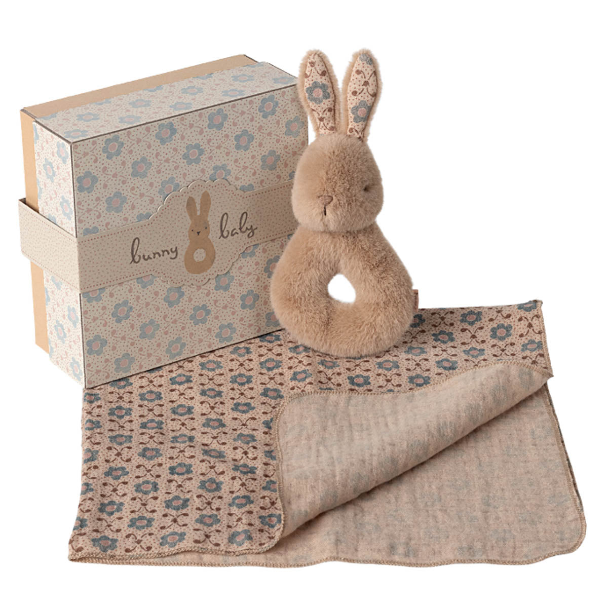 Maileg Rabbit Rattle Set, Cream Peach