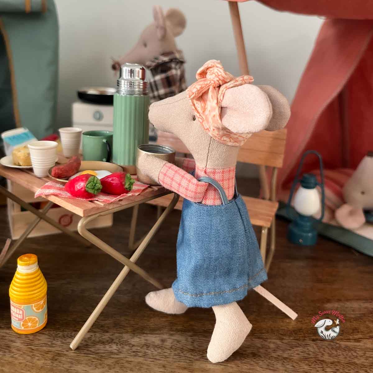 Maileg Big Sister Hiking Mouse with Sleeping Bag