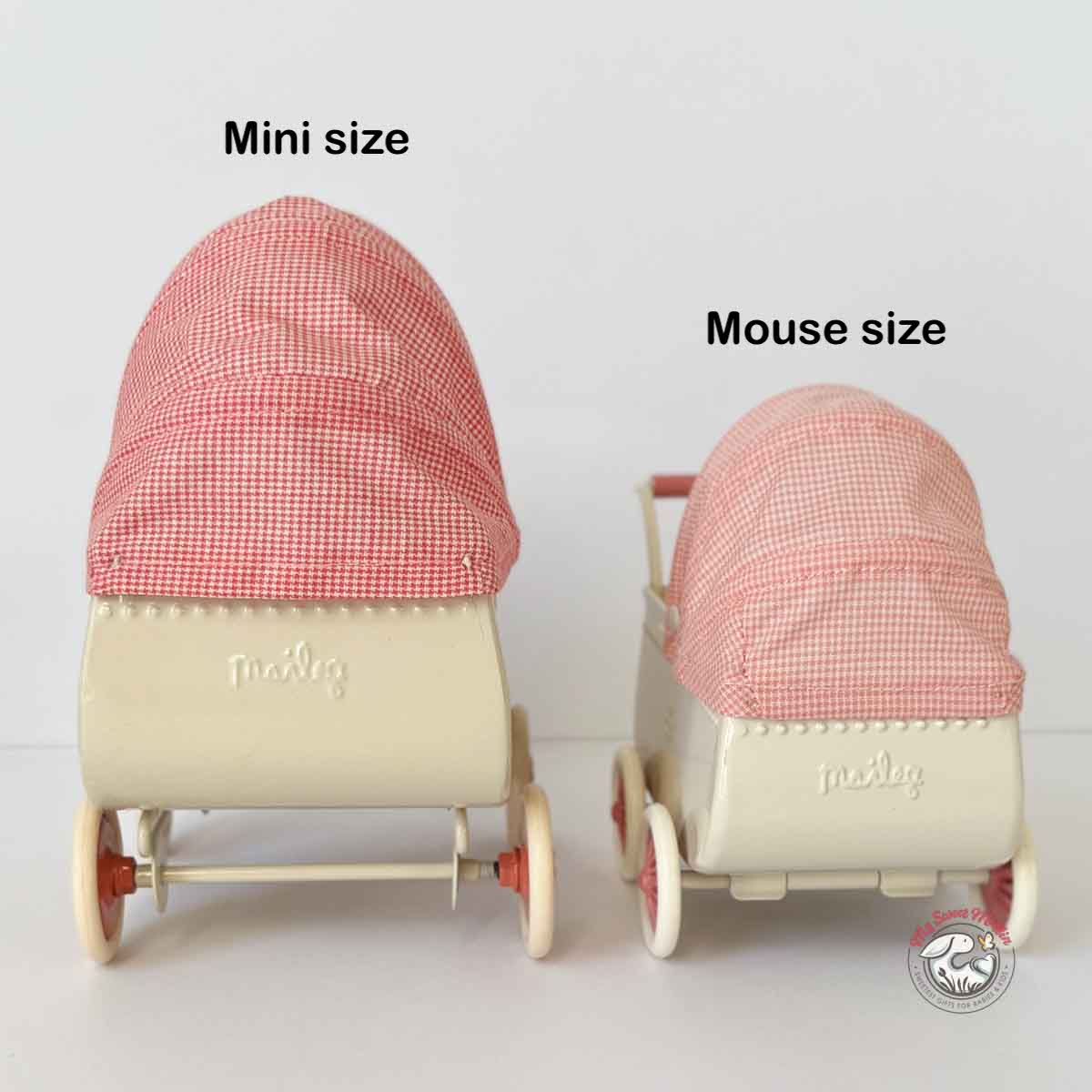 Maileg Mouse size Pram, Coral
