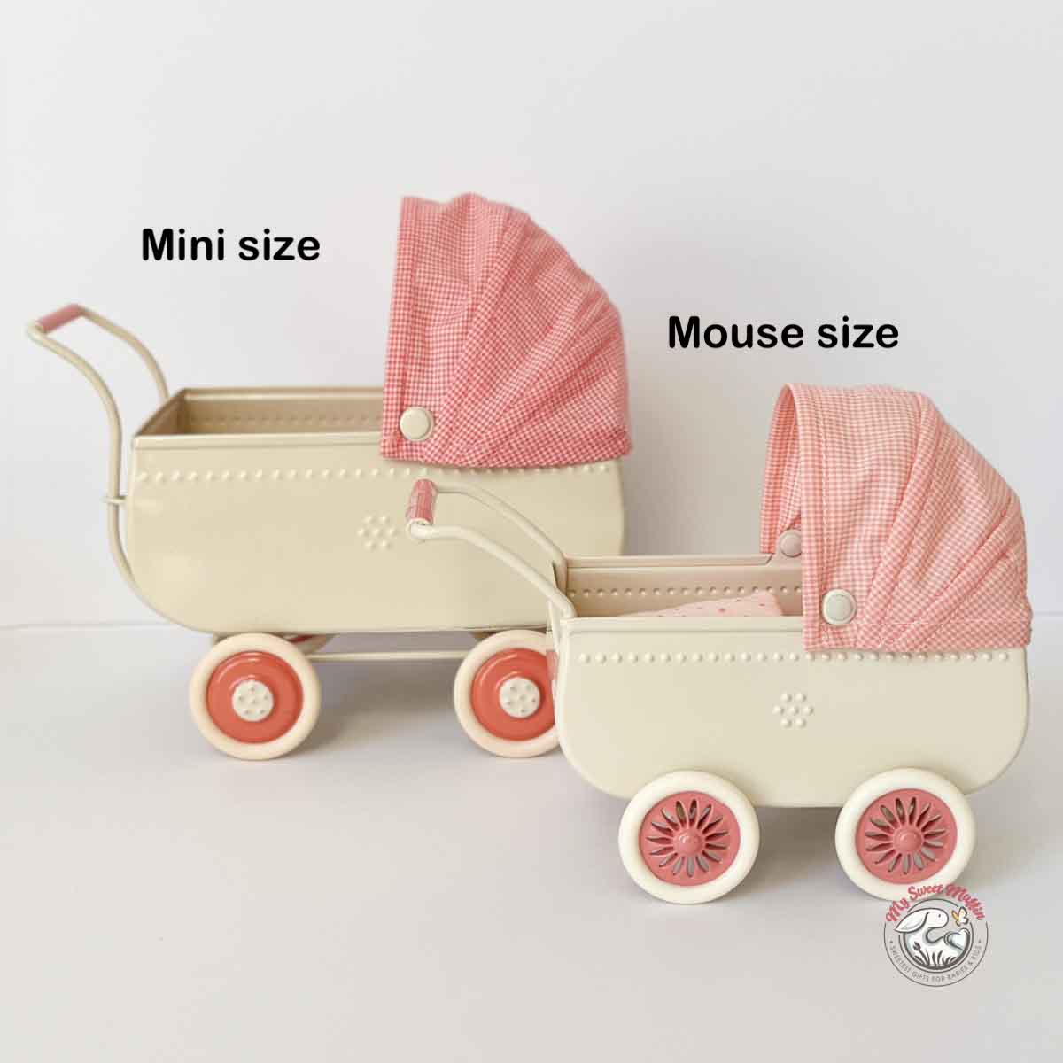 Maileg Mouse size Pram, Coral