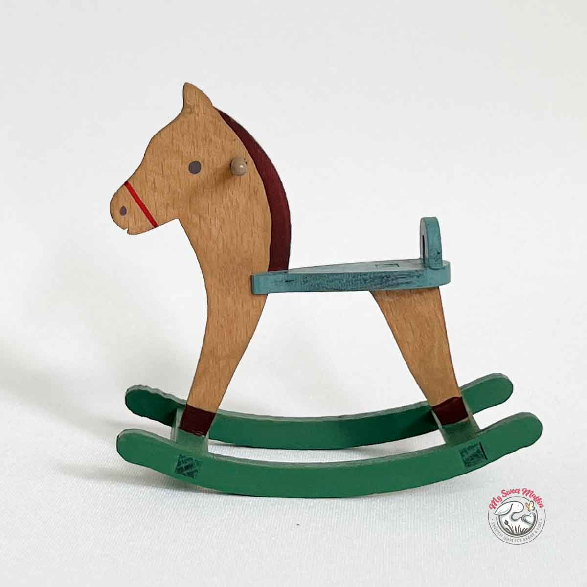 Maileg Cowboy Little Brother Mouse on Rocking Horse