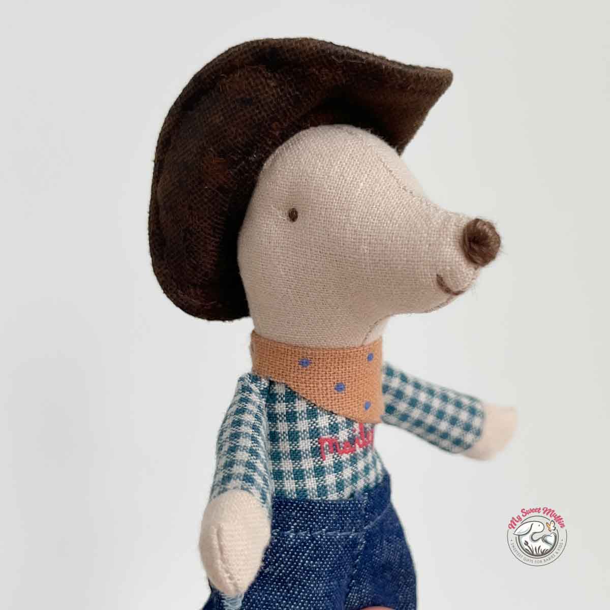 Maileg Cowboy Little Brother Mouse on Rocking Horse