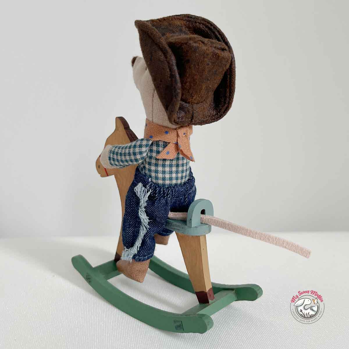 Maileg Cowboy Little Brother Mouse on Rocking Horse