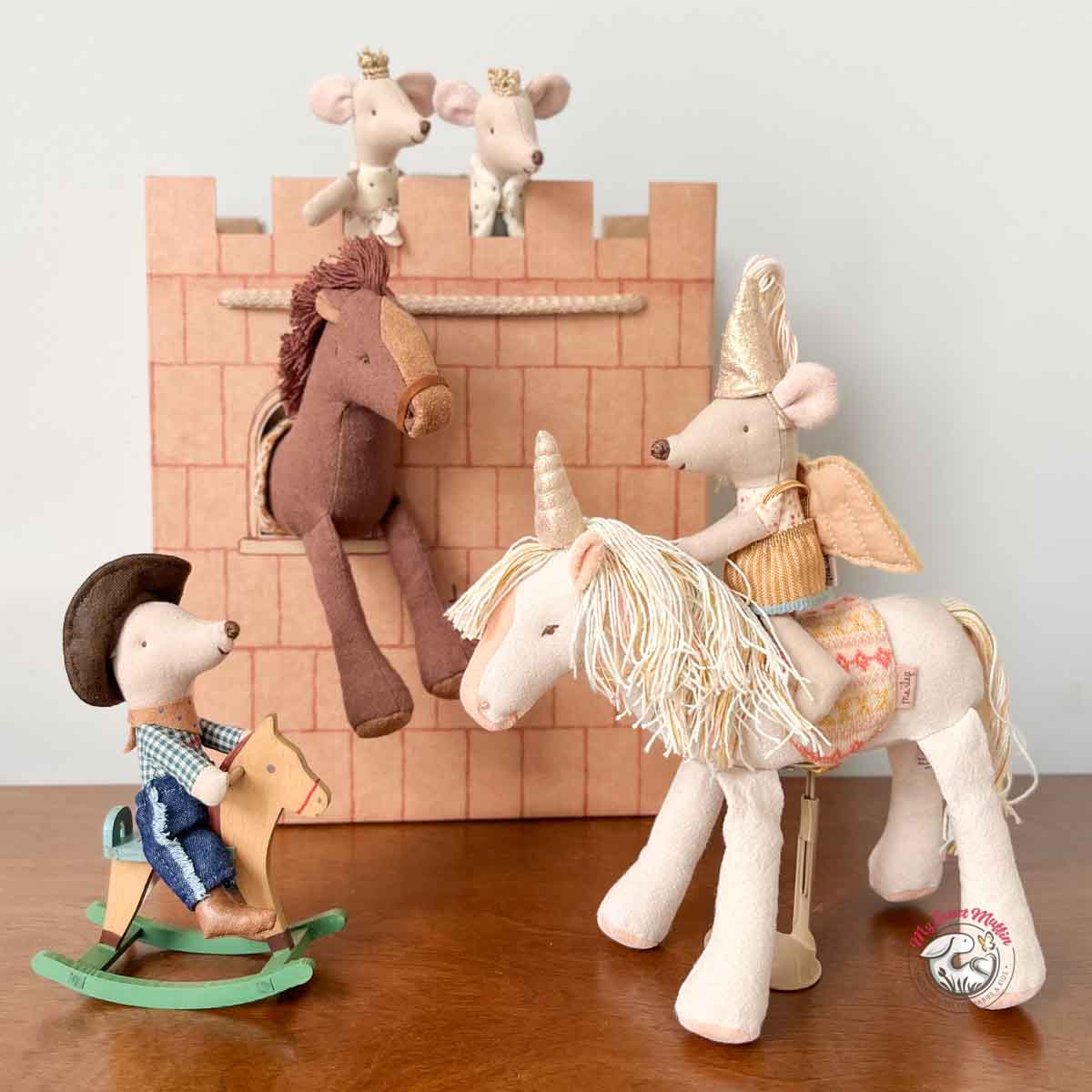 Maileg Cowboy Little Brother Mouse on Rocking Horse