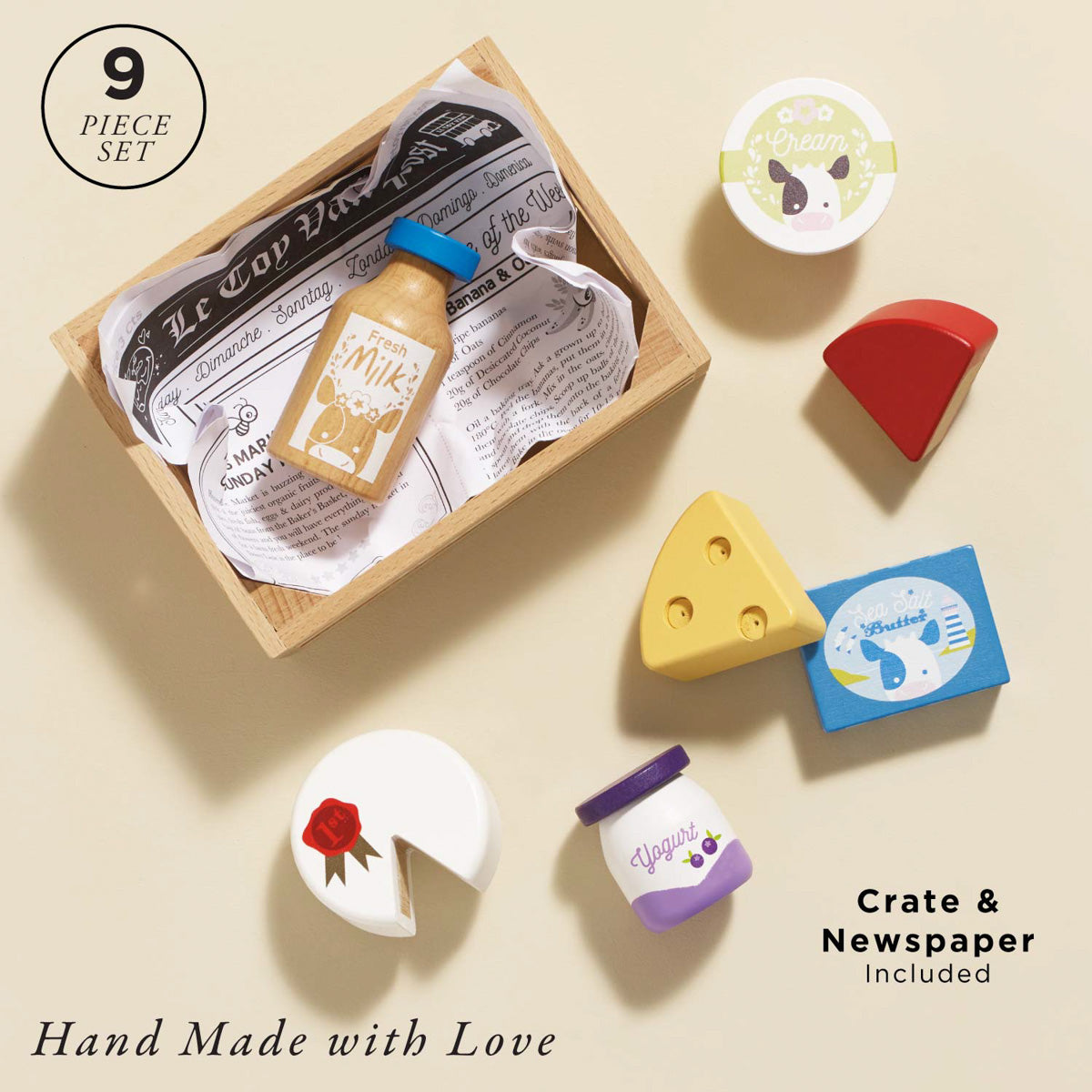 Wooden Play Food Crate, Cheese & Dairy