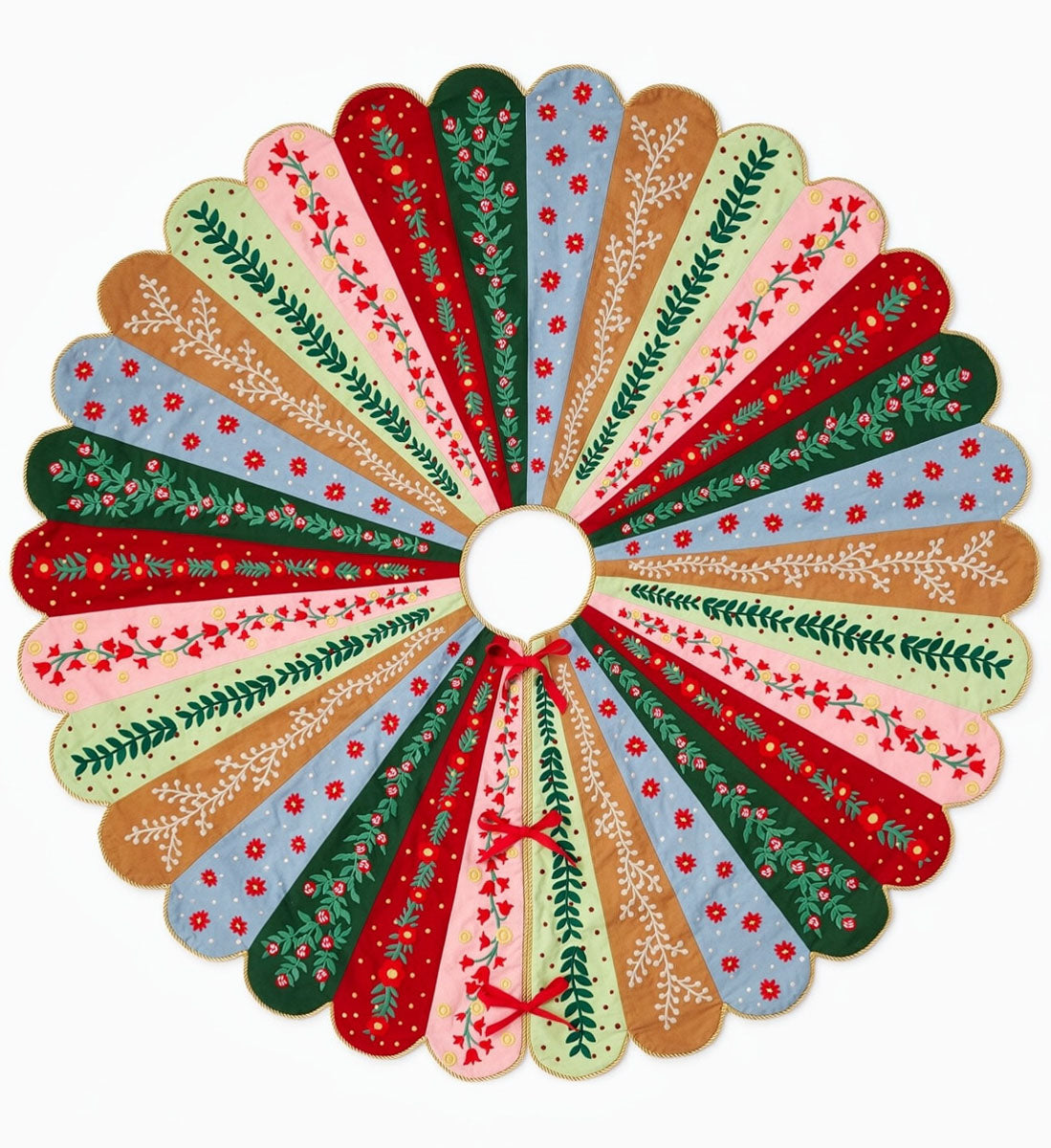Holly Jolly Embroidered Tree Skirt