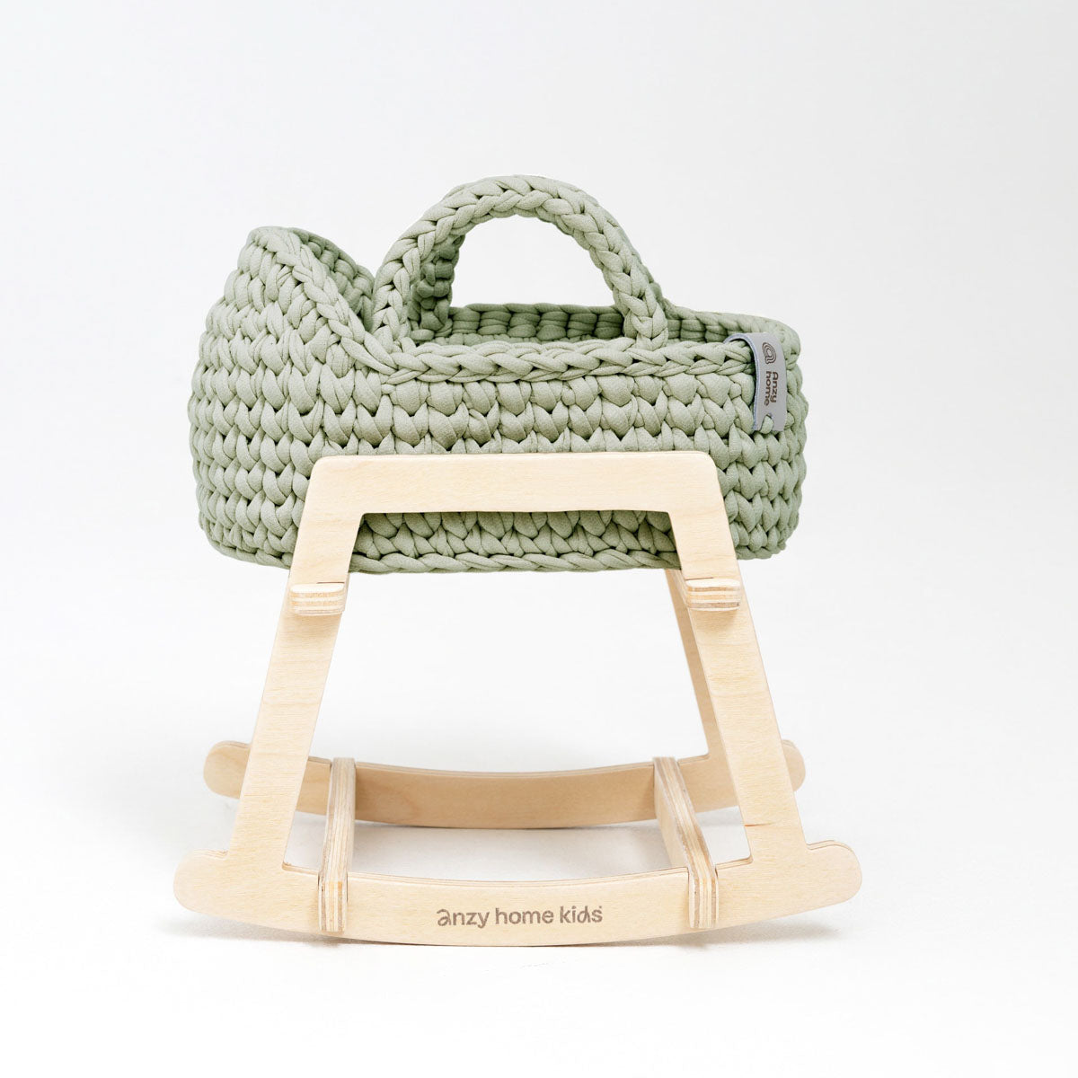 Mini Doll Moses Basket with Rocking Stand, Sage Green