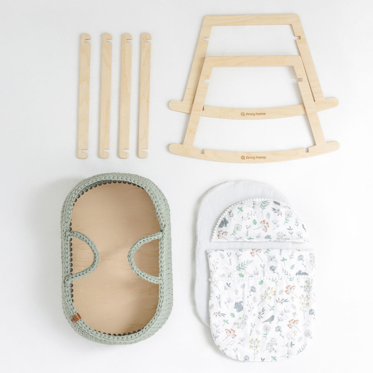 Doll Moses Basket with Rocking Stand, Sage Green