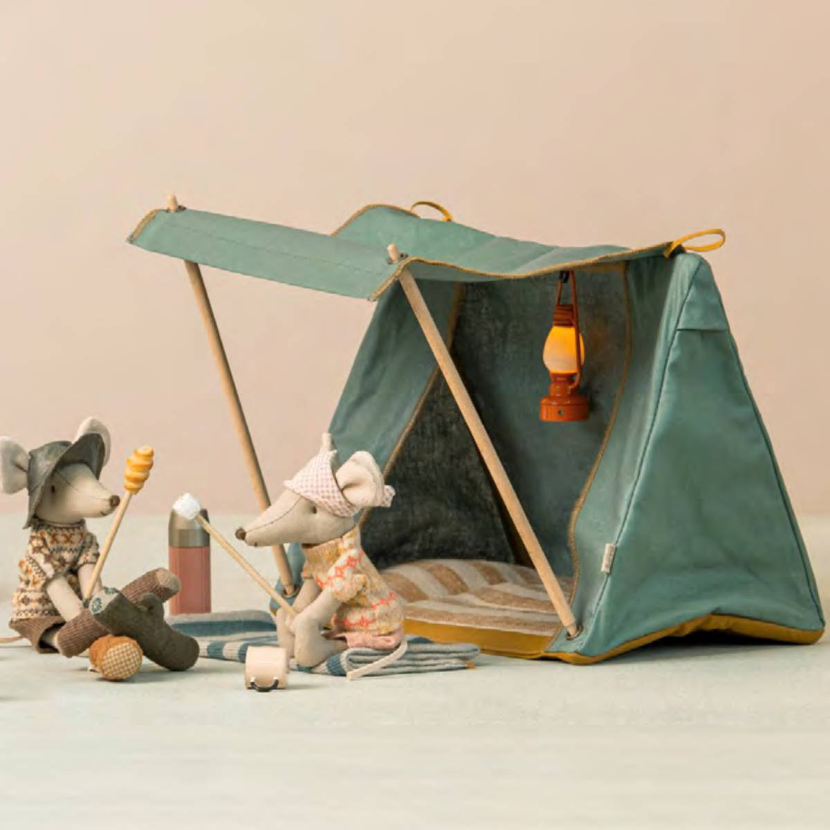 Maileg Big Brother Hiking Mouse with Sleeping Bag, Argyle Sweaters