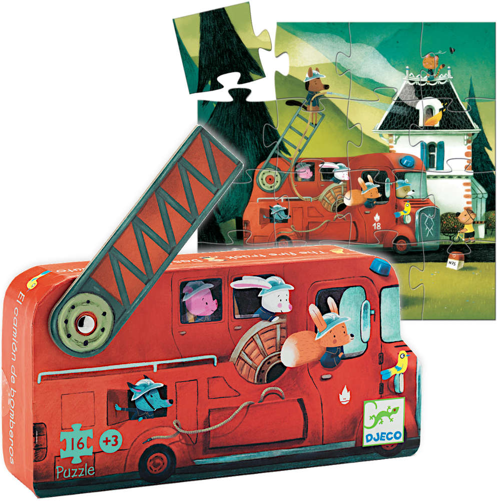 Djeco 16pcs Mini Puzzle, Fire Truck