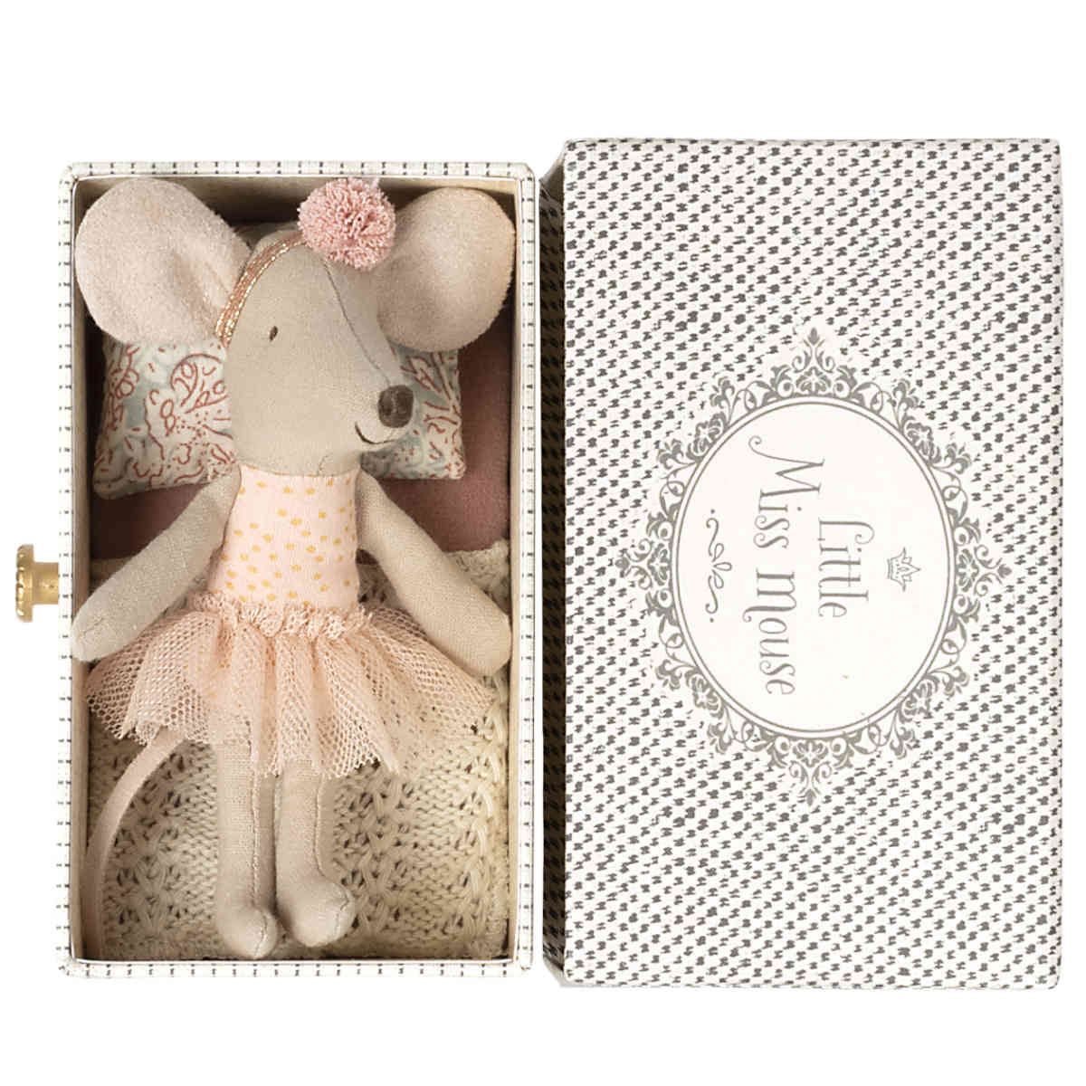 Maileg Little Sister Dancing Mouse in Daybed