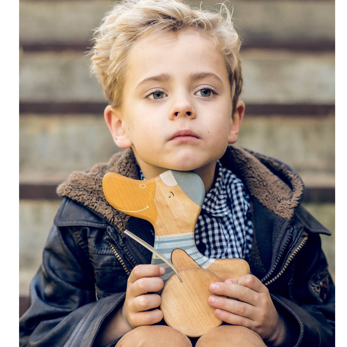 Wooden Push Toy Duck, Blue