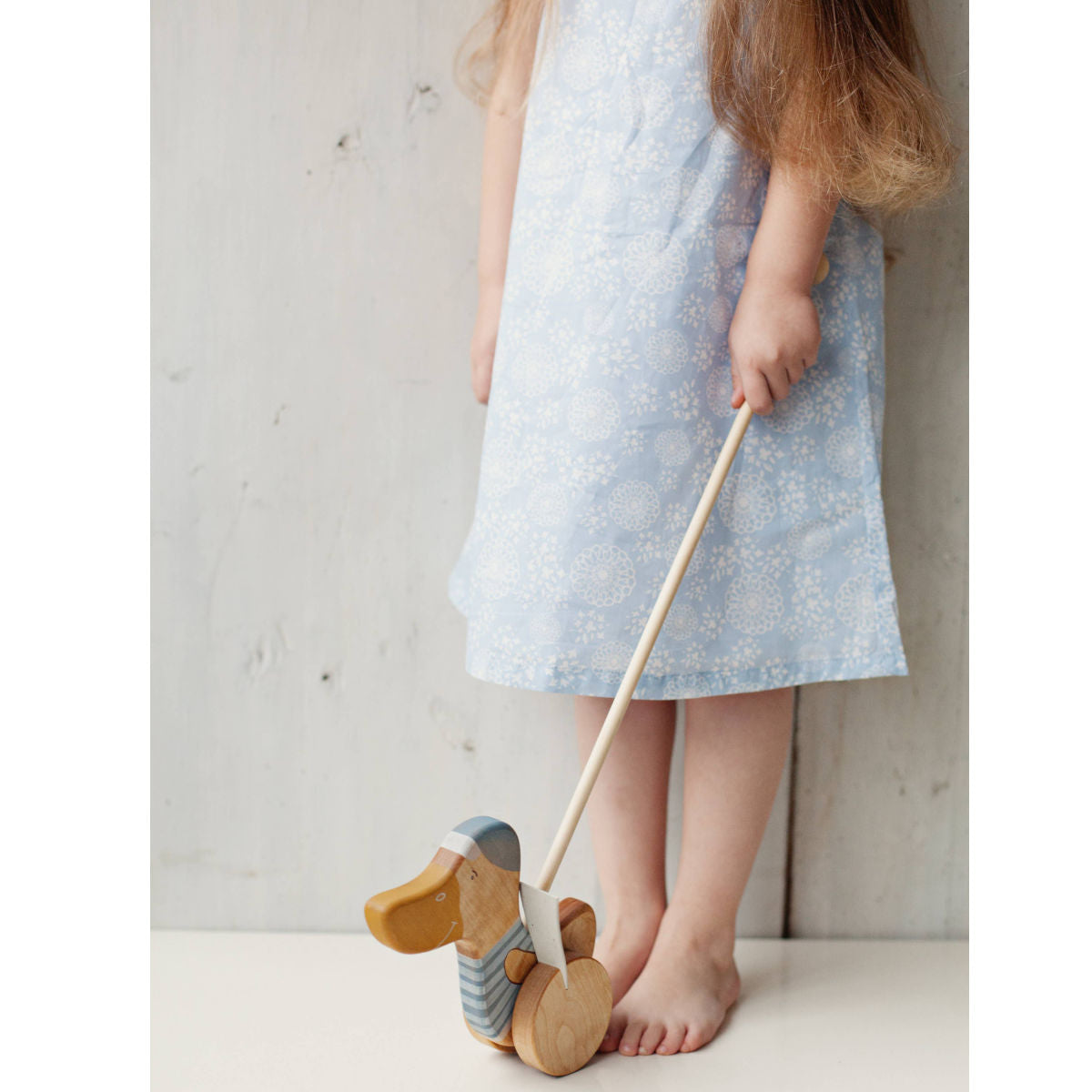 Wooden Push Toy Duck, Blue