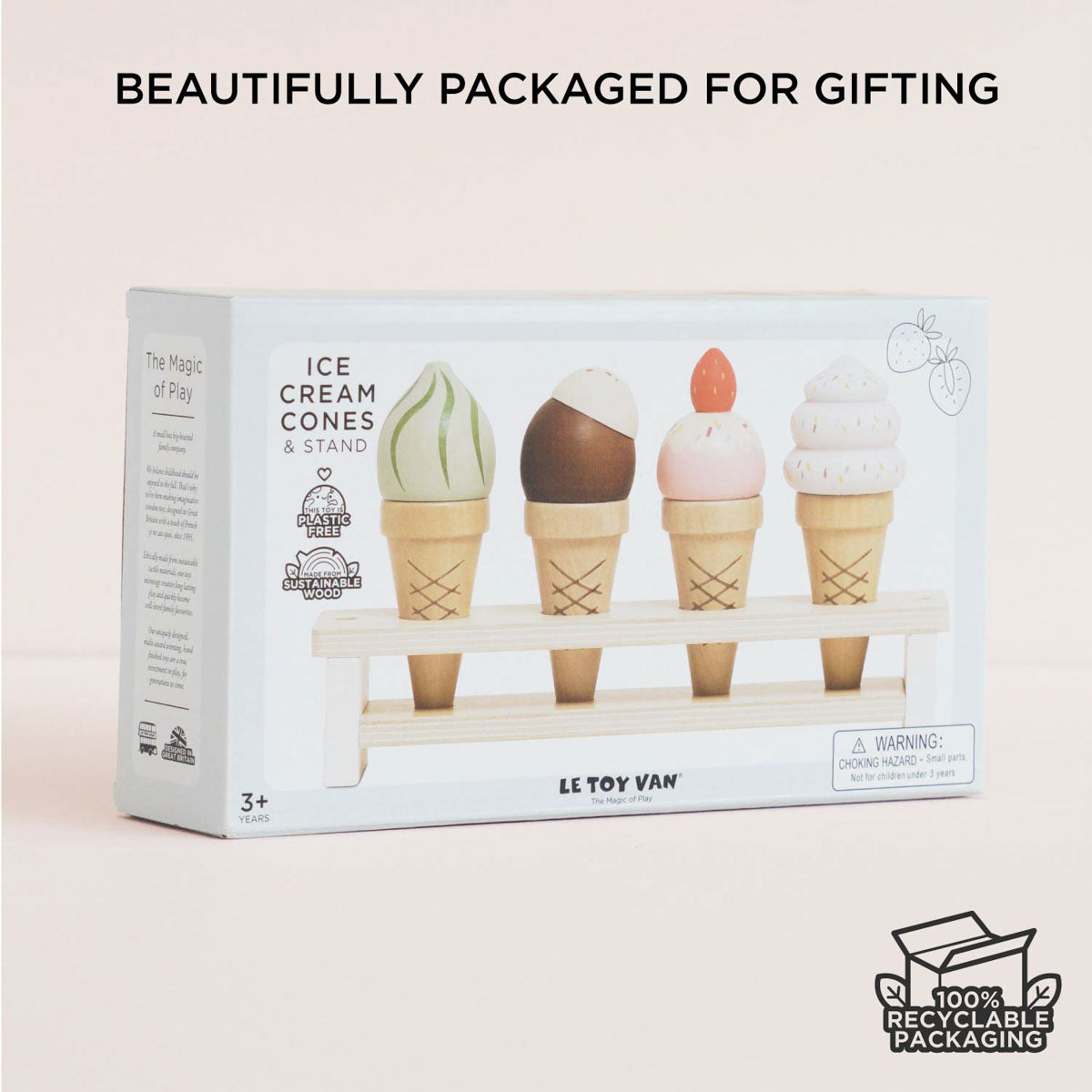 Wooden Ice Cream Cone Set with Display Stand