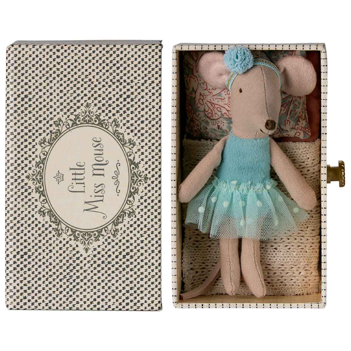Maileg Little Sister Dancing Mouse in Daybed, Mint
